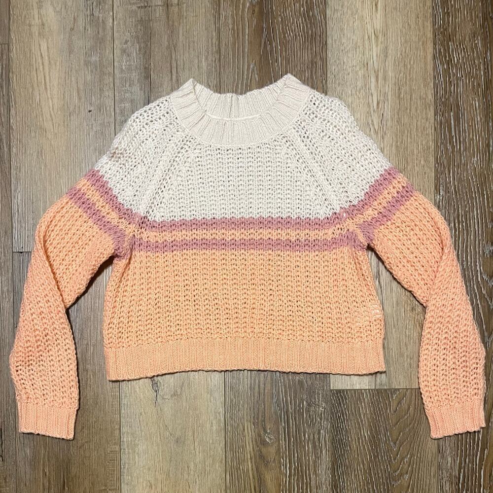 American Eagle Crochet Knit Sweater Orange  Sm Fair Isle Long Sleeve Boho Wool - Picture 3 of 7